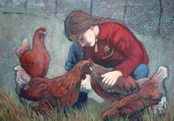 Caring for her Chickens